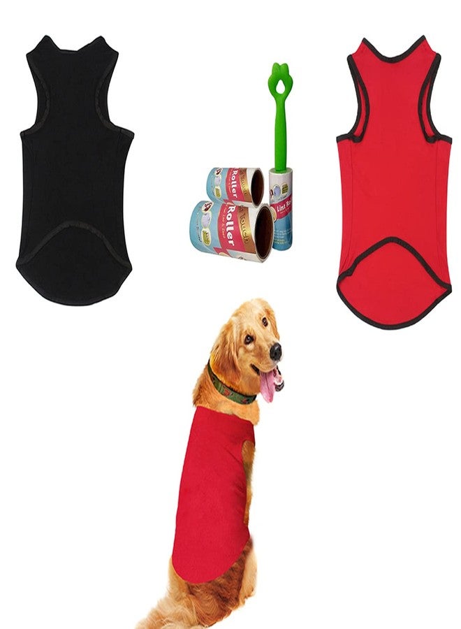 Sage Square Comfortable Cotton Dog T-Shirt with Lint Roller (Combo) for Dog, Puppy Tank Top Fashion Apparel (Red & Black, Small - 14 inch) - Image 1